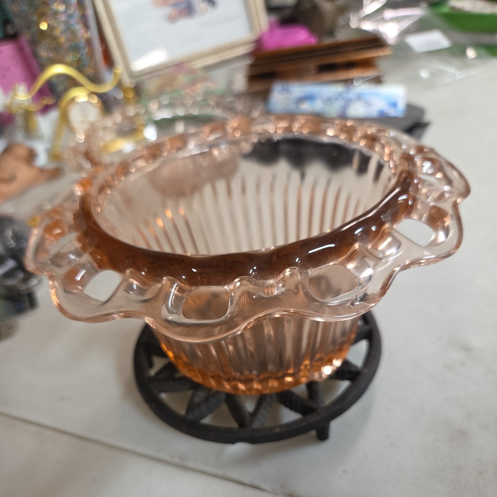 Old Colony Pink Footed Flower Bowl w/Open Lace Edge – Hocking Glass Company