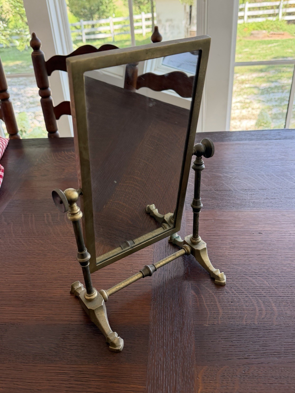 Vintage Brass Adjustable Vanity Shaving Mirror Tabletop Mid Century 14” Heavy