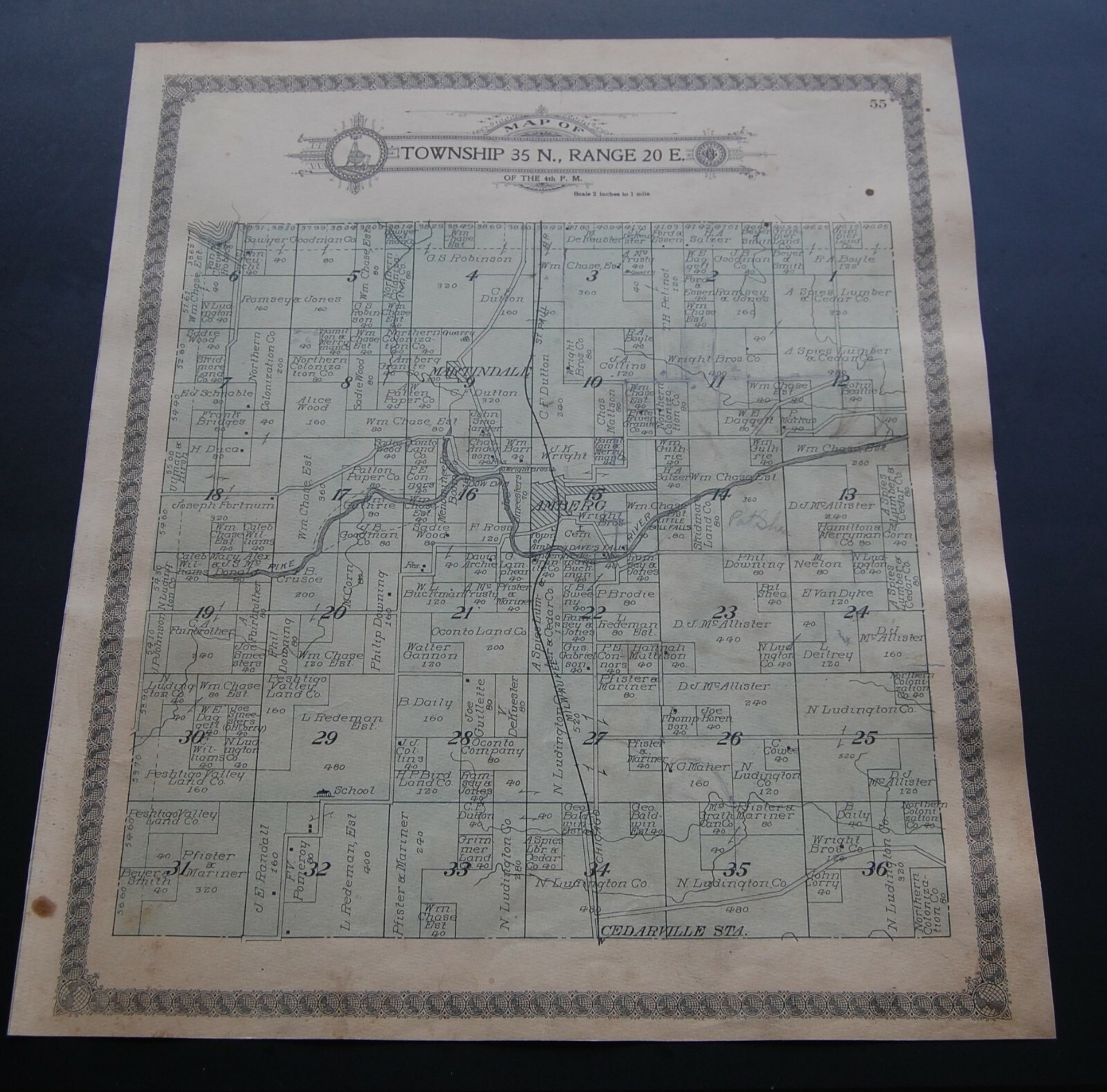 1912 Platt Map of Marinette County WI T 35N R 20E & 36N R20E