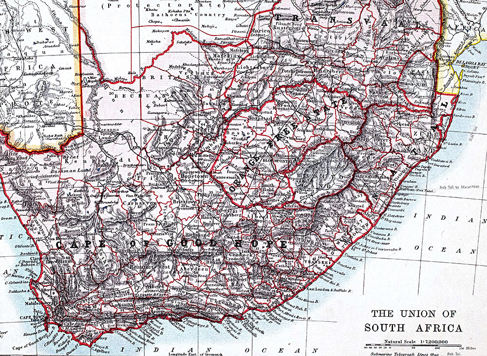 1921 Johnston Map South Africa Cape of Good Hope Cape Town Natal Transvaal Zulu