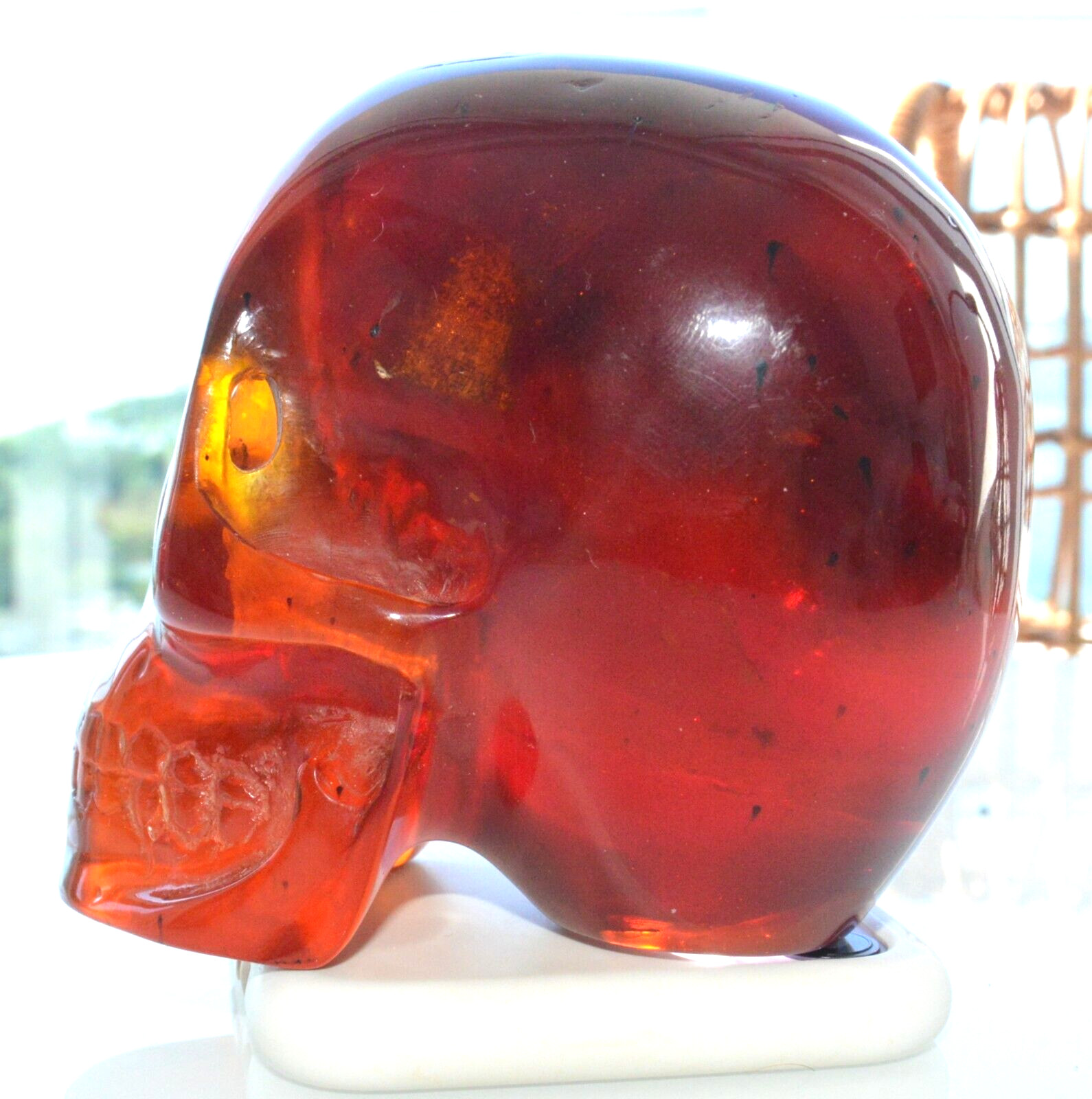 ✅563gr RUSSIAN SOVIET BALTIC SEA CHERY AMBER STATUE SKULL STONE ROCK BEAD 琥珀 PIN