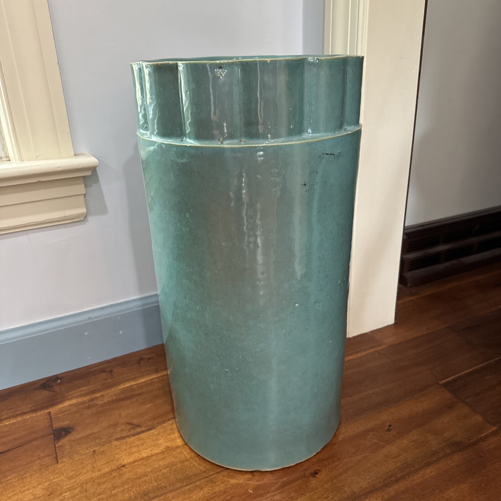 Rare Antique Weller (?) Large Art Nouveau Matt Green Umbrella Stand Pottery