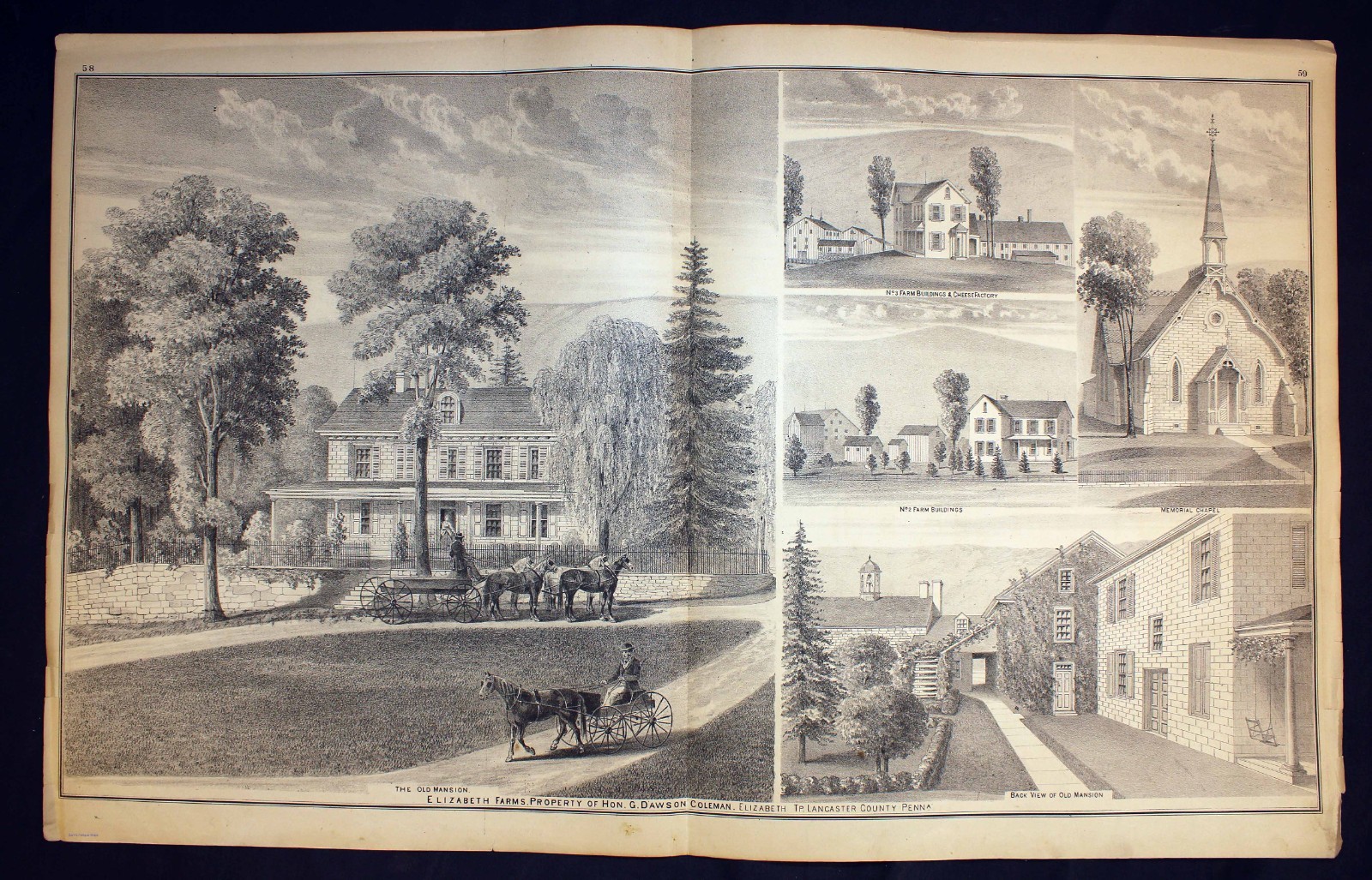 1875 Plat Map Warwick Township Lancaster County PA G Dawson Coleman Farms Prop