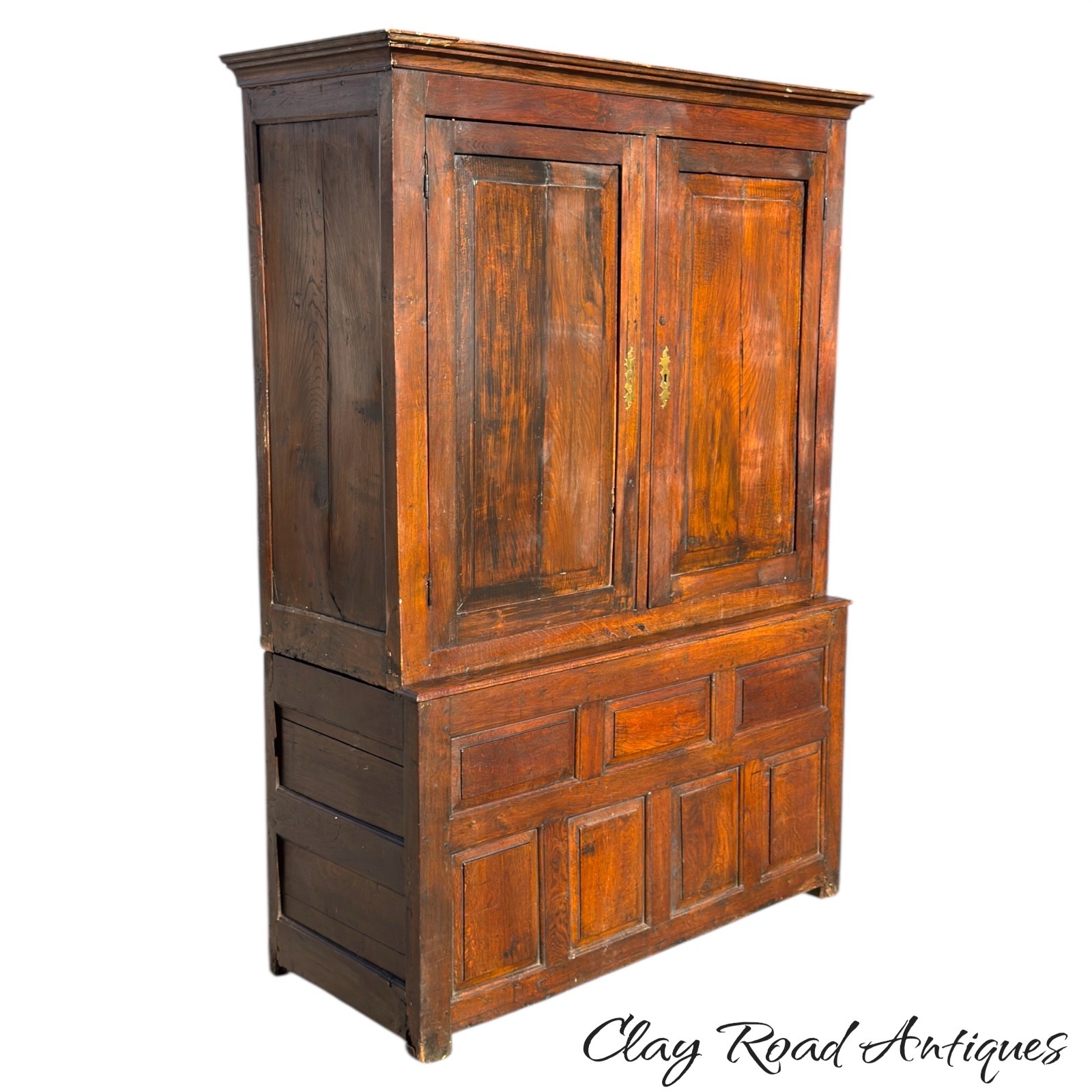 Antique Livery cabinet cupboard oak raised panel Pilgrim Period Farm House