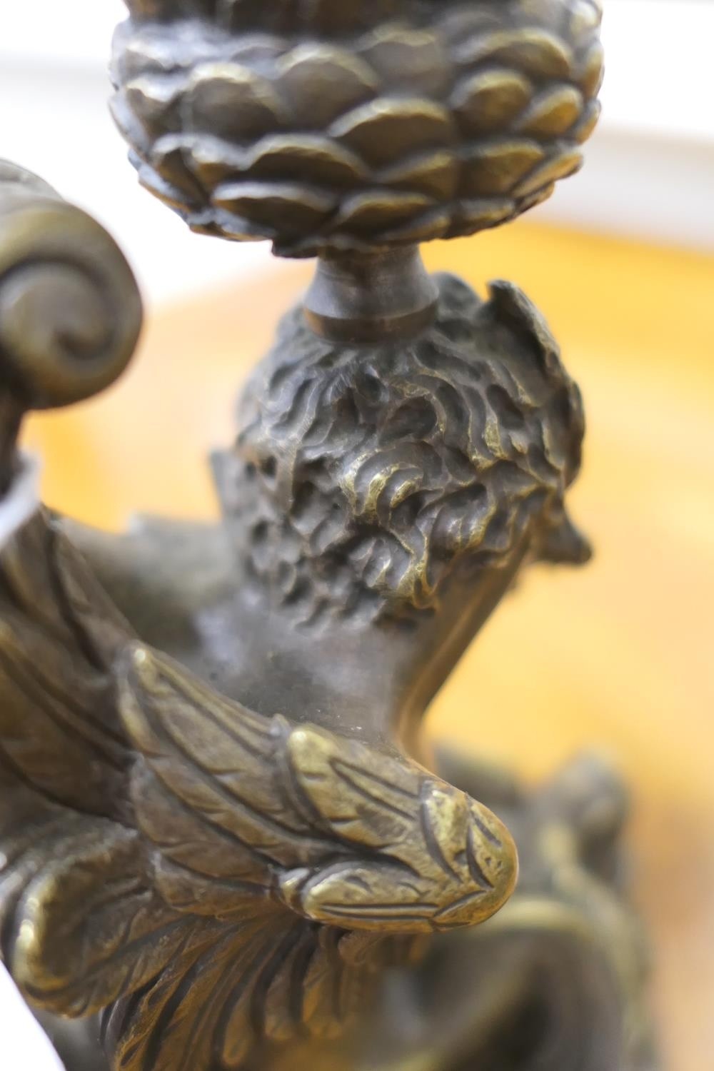 BCE Pair of Victorian Renaissance Bronze Cast Griffin Candlesticks on Dolphins