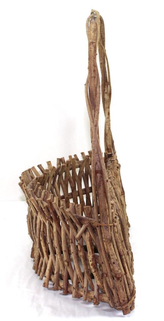 Primitive Adirondack‑Style Twig Basket – Rustic Hand‑Woven Folk Art – 16.5″
