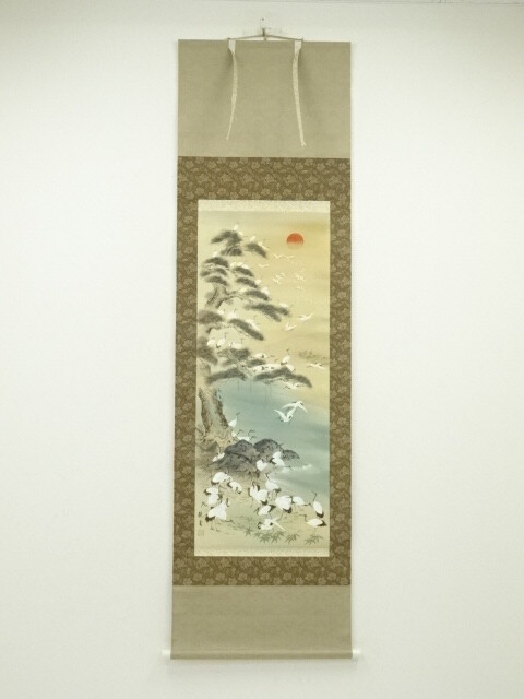 6735770: JAPANESE HANGING SCROLL / HAND PAINTED / CRANES