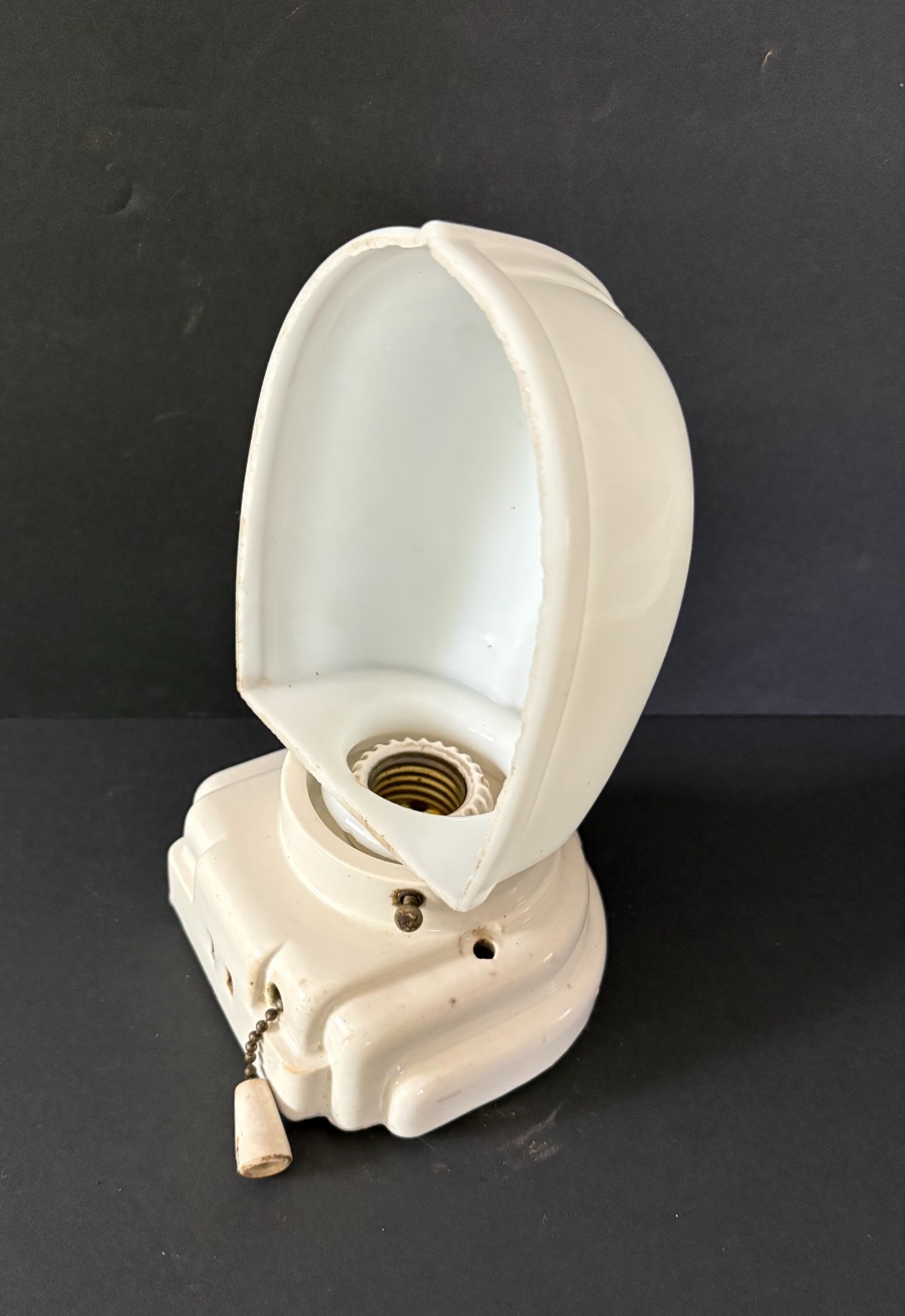 Vintage Porcelain Wall Fixture w/ Pull Chain and Porcelain Shade