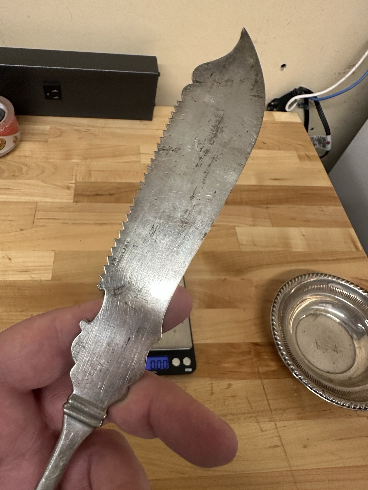 Sterling Silver Mini Plate & Long Style Flat Cake Knife 144grams 925 Free Shippi