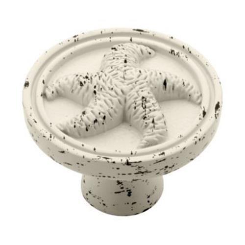 (5 Pack) 1-3/8 inch SeaSide Cottage Starfish Knob Vintage Antique White