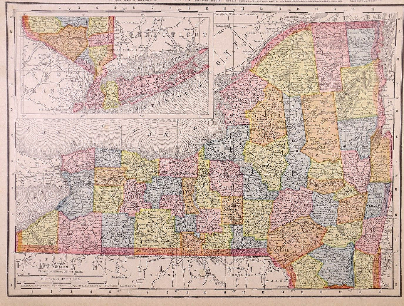 1909 Map ~ NEW YORK STATE – LONG ISLAND ~ Free S&H (10×14)