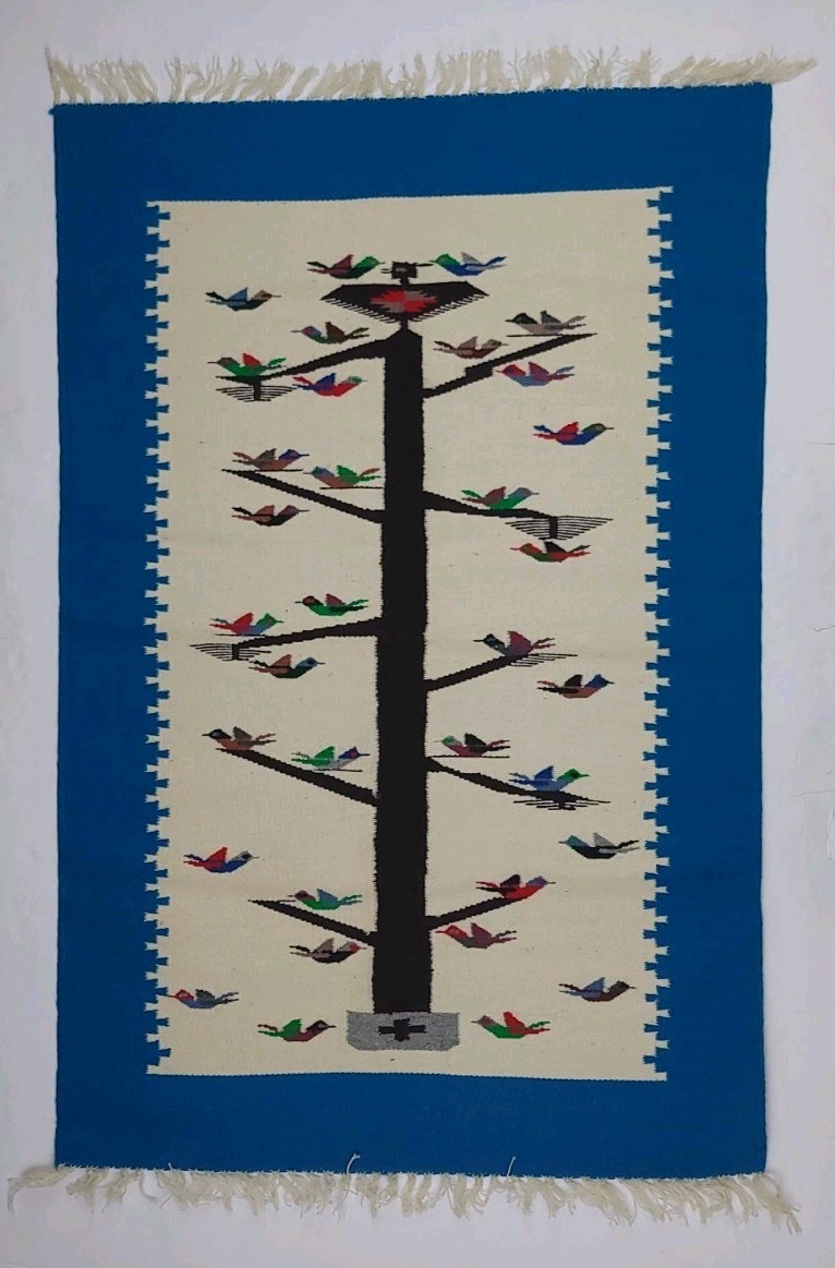 Vintage Ortegas Chimayo NM Tree Of Life Rug 45×29.5 Rare Native Signed Wool Rare