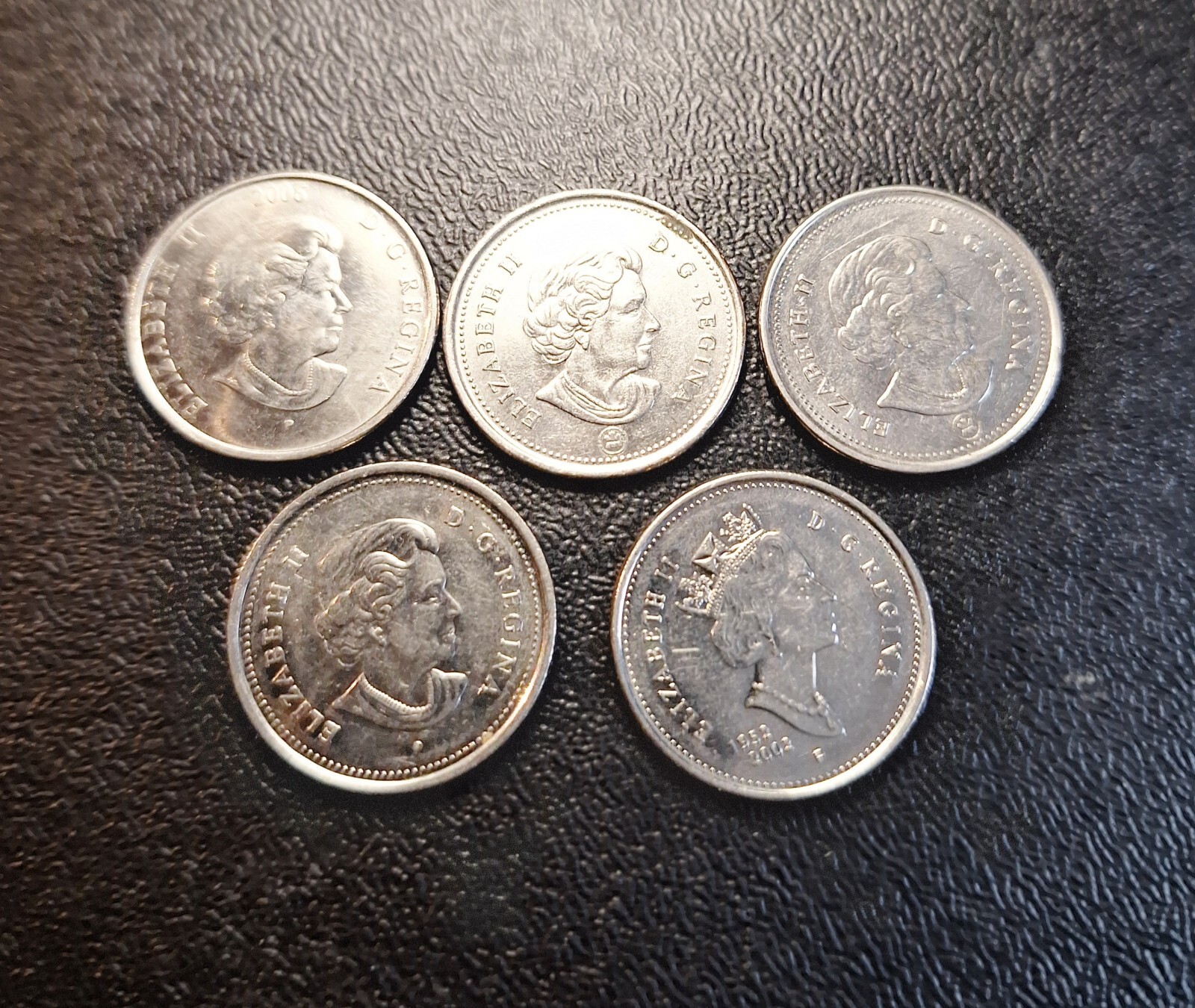2005 – 2009 CANADA 25 CENTS – LOT OF 5 COINS
