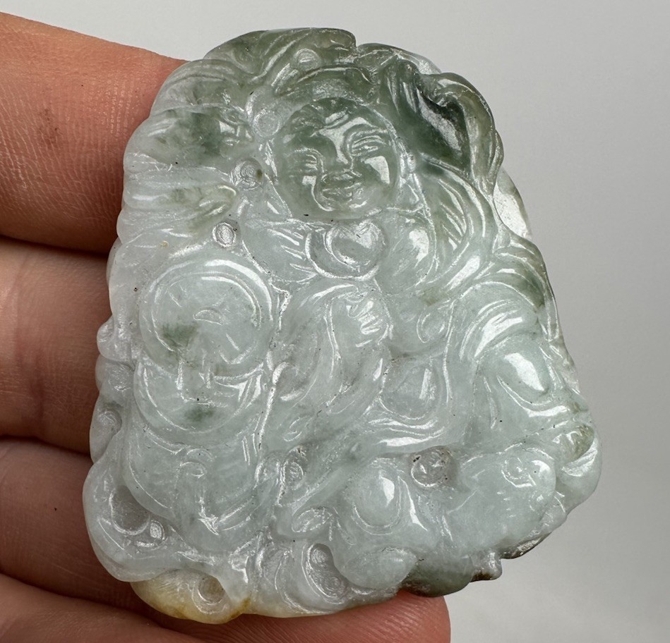 Chinese Carved Jadeite Jade Figure Guanyin Buddha Scholar Elder 1900s