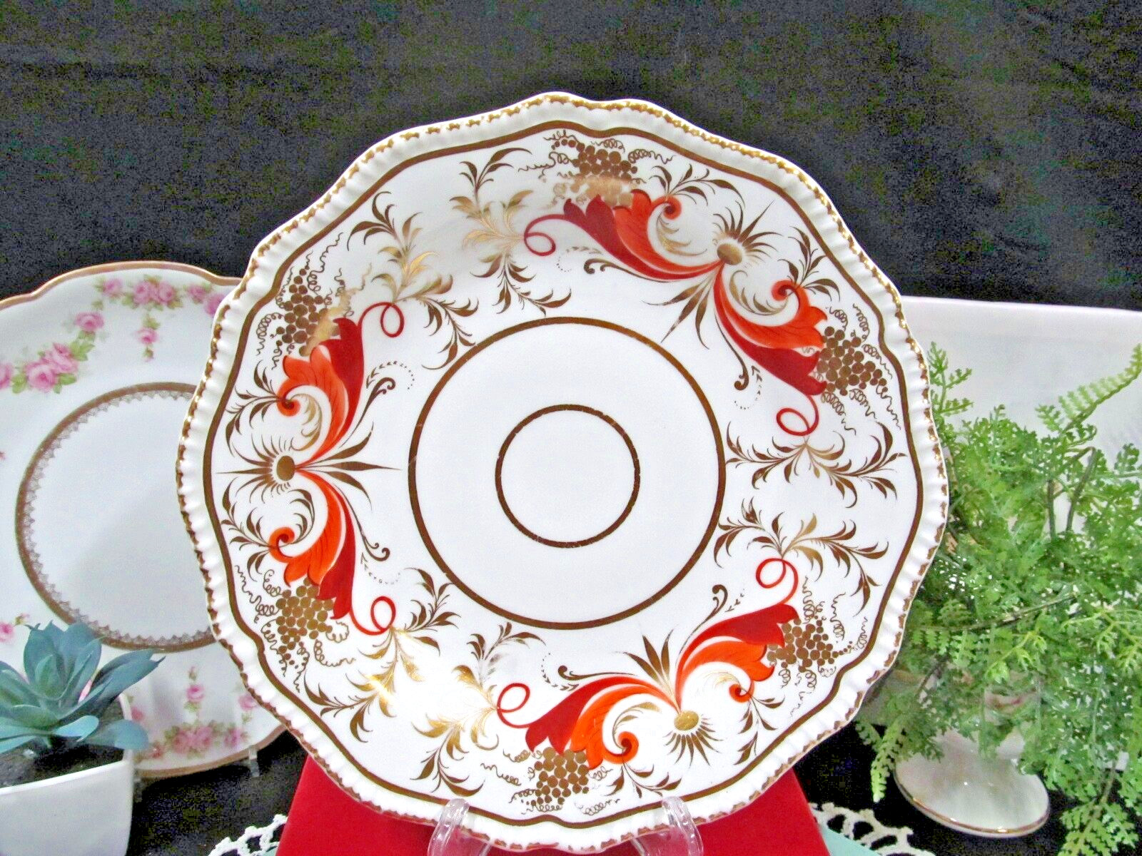 ANTIQUE English porcelain 1830s Ridgway painted cabinet plate gold gilt