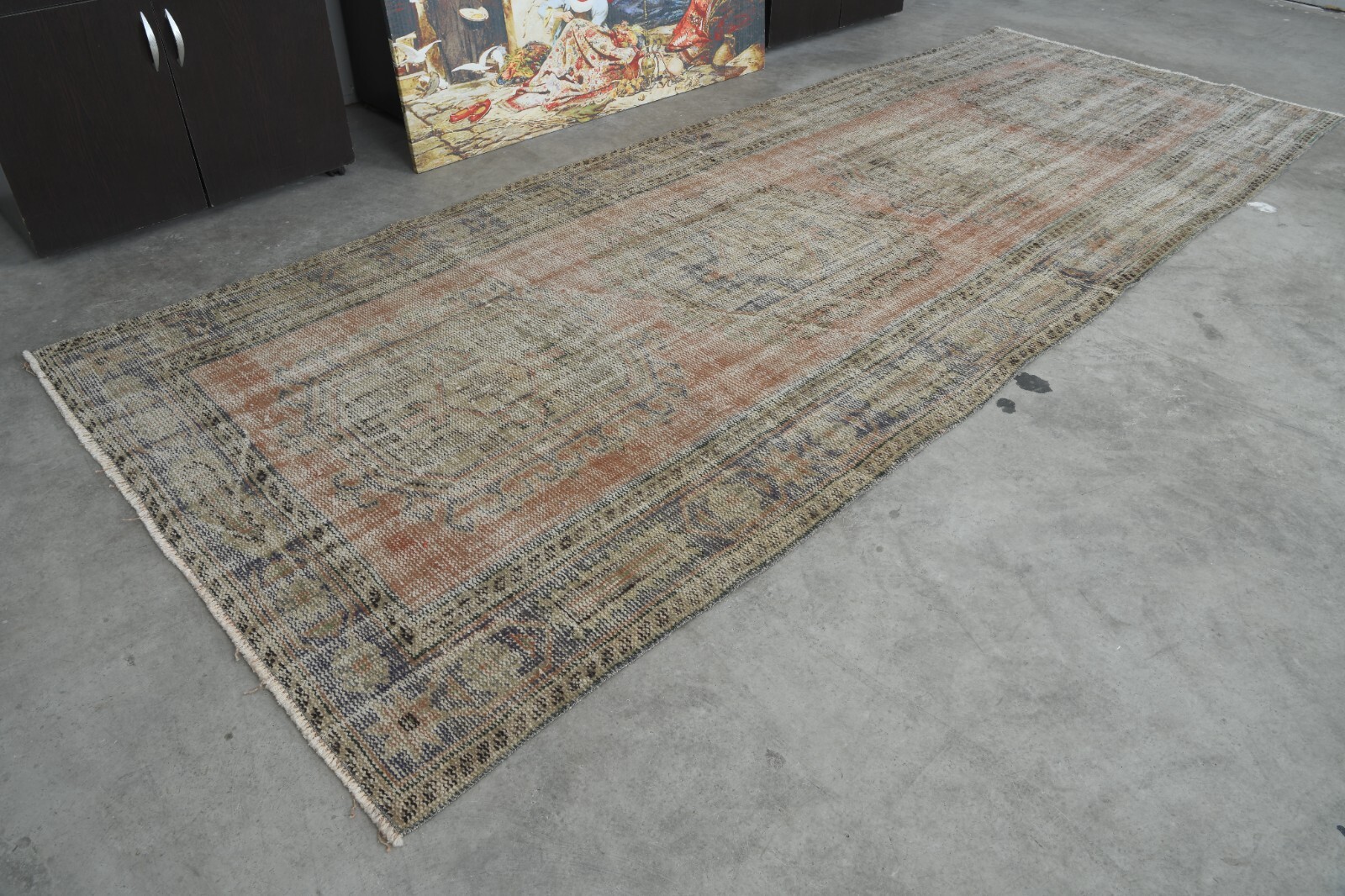 4×11 rug runner, turkish vintage oushak runner rug, hand-knotted wool runner,216