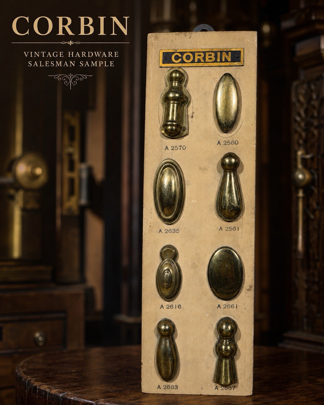 Vintage Corbin Brass Hardware Salesman Sample Display Board 8 A-Series Pieces