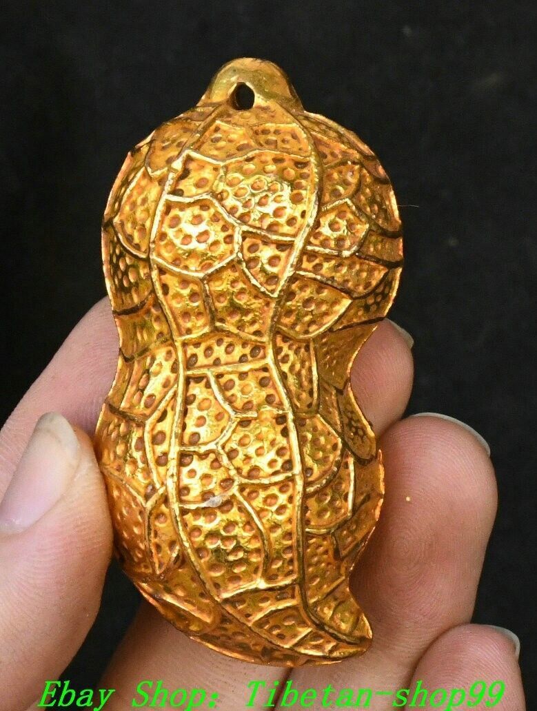 2.7”Old Chinese Dynasty Bronze Gilt Fengshui Peanut Groundnut Statue Sculpture