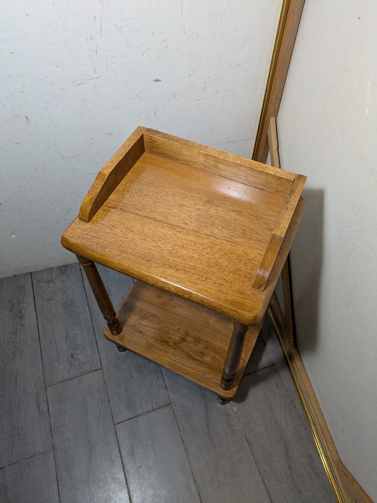 Vintage Rustic Country Colonial Solid Wood Small 2-Tier Side Telephone Table W52
