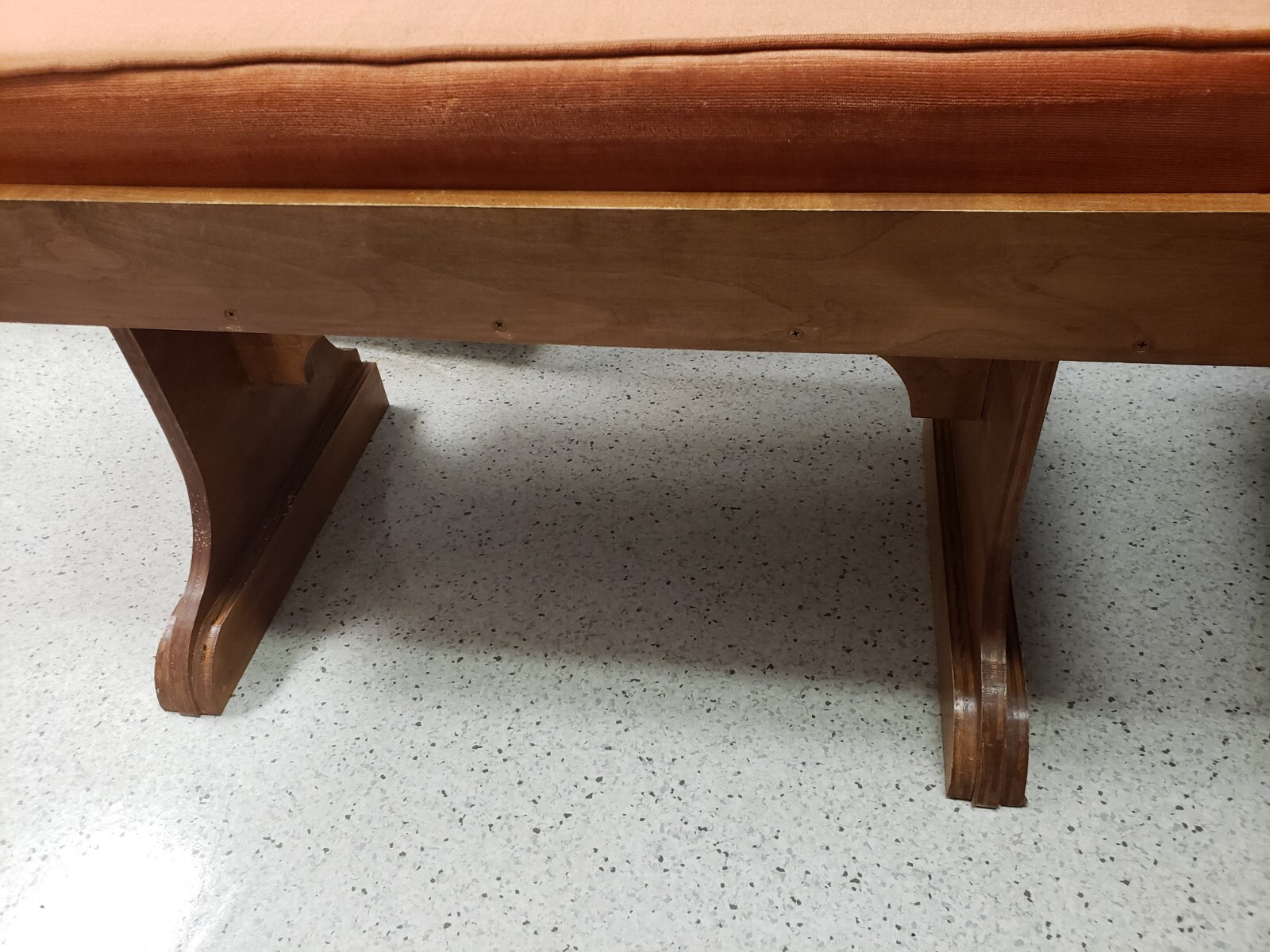 PAIR Of Vintage Orange Velvet & Wood Benches