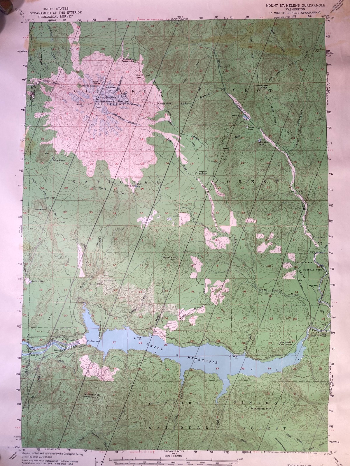 4 TOPOS (WASHINGTON) Mount St. Helen’s Quadrangle 1958 USGS Topographical Map +