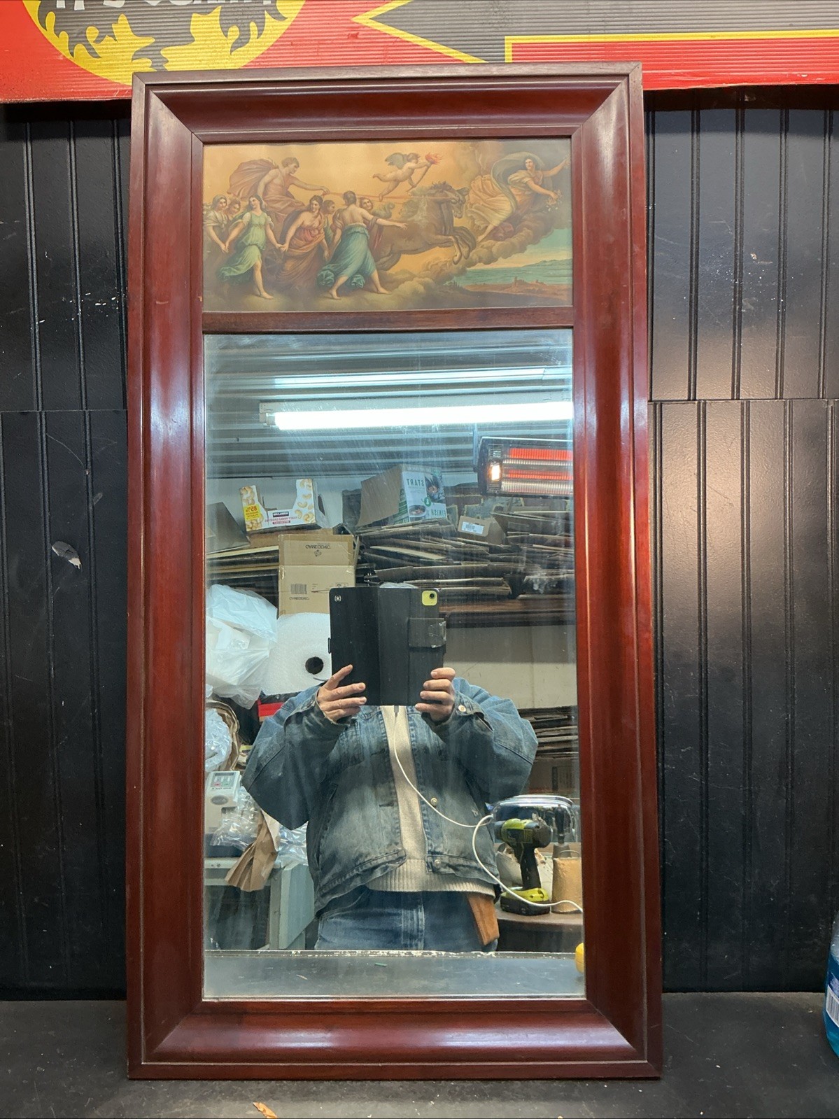 Vintage Mahogany Wood Trim Mirror 42inx21.5i Triumph Of Aurora Art