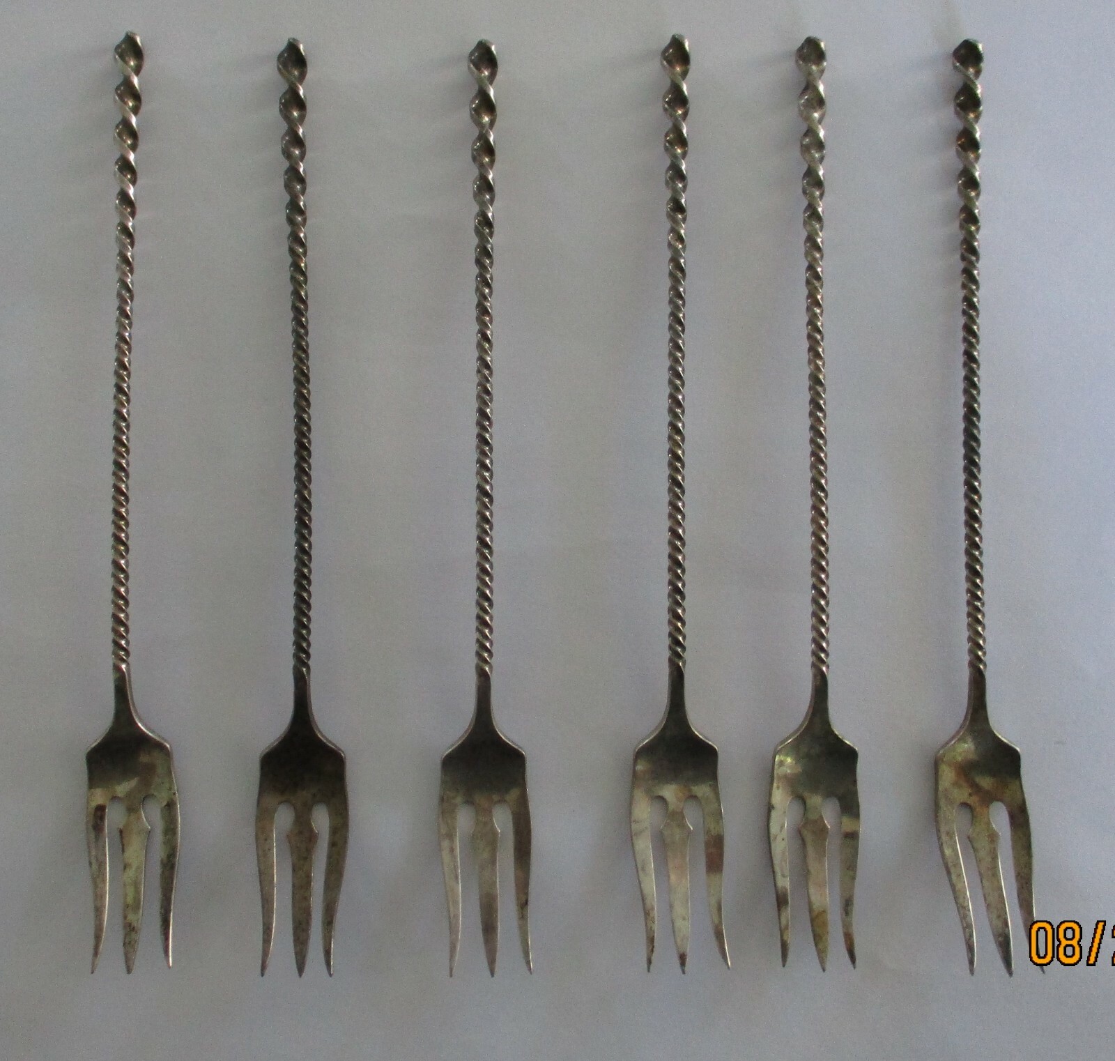 RARE Set 6 Twisted Towle No. 128 / No. 28 Sterling Silver Oyster Seafood Forks