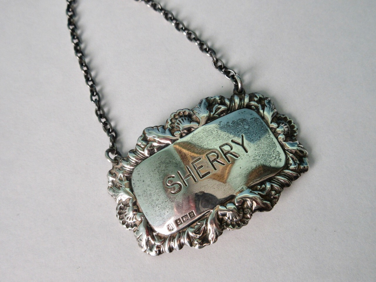 Sterling Silver SHERRY Decanter Label Charles S Green & Co Birmingham 1965