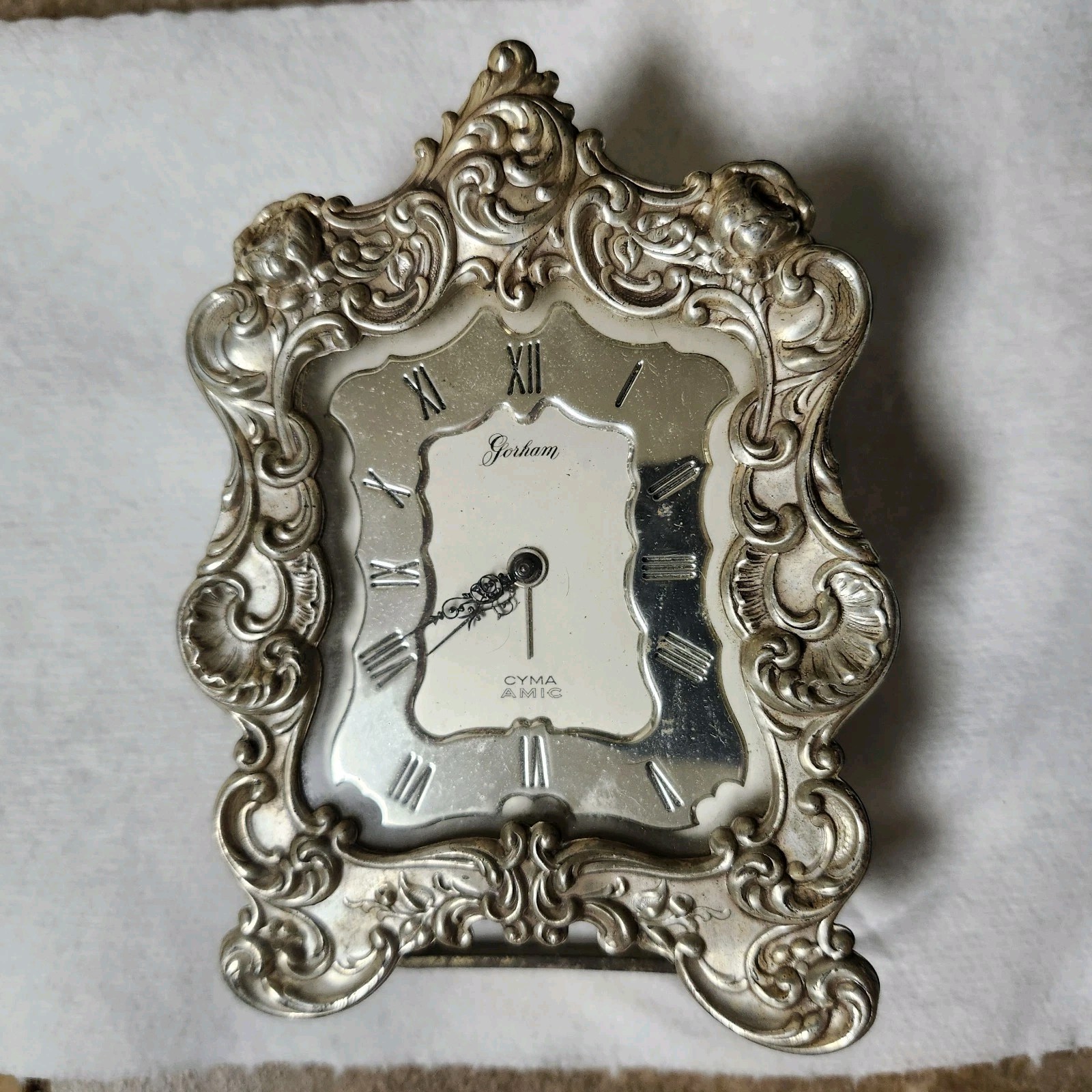 Vintage Gorham Sterling Silver Repousse Rose Table Alarm Clock Works!