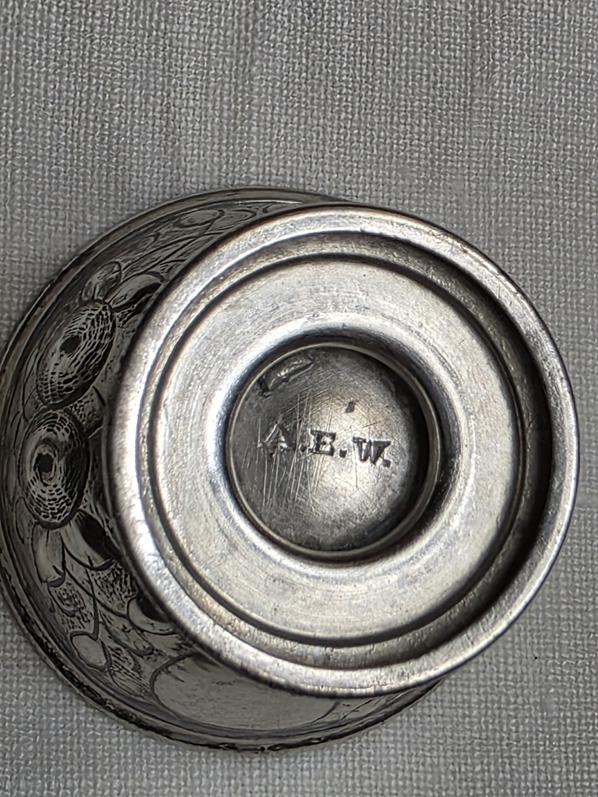 antique Andrew E. Warner Baltimore A. E. W. Miniature coin silver repousse bowl