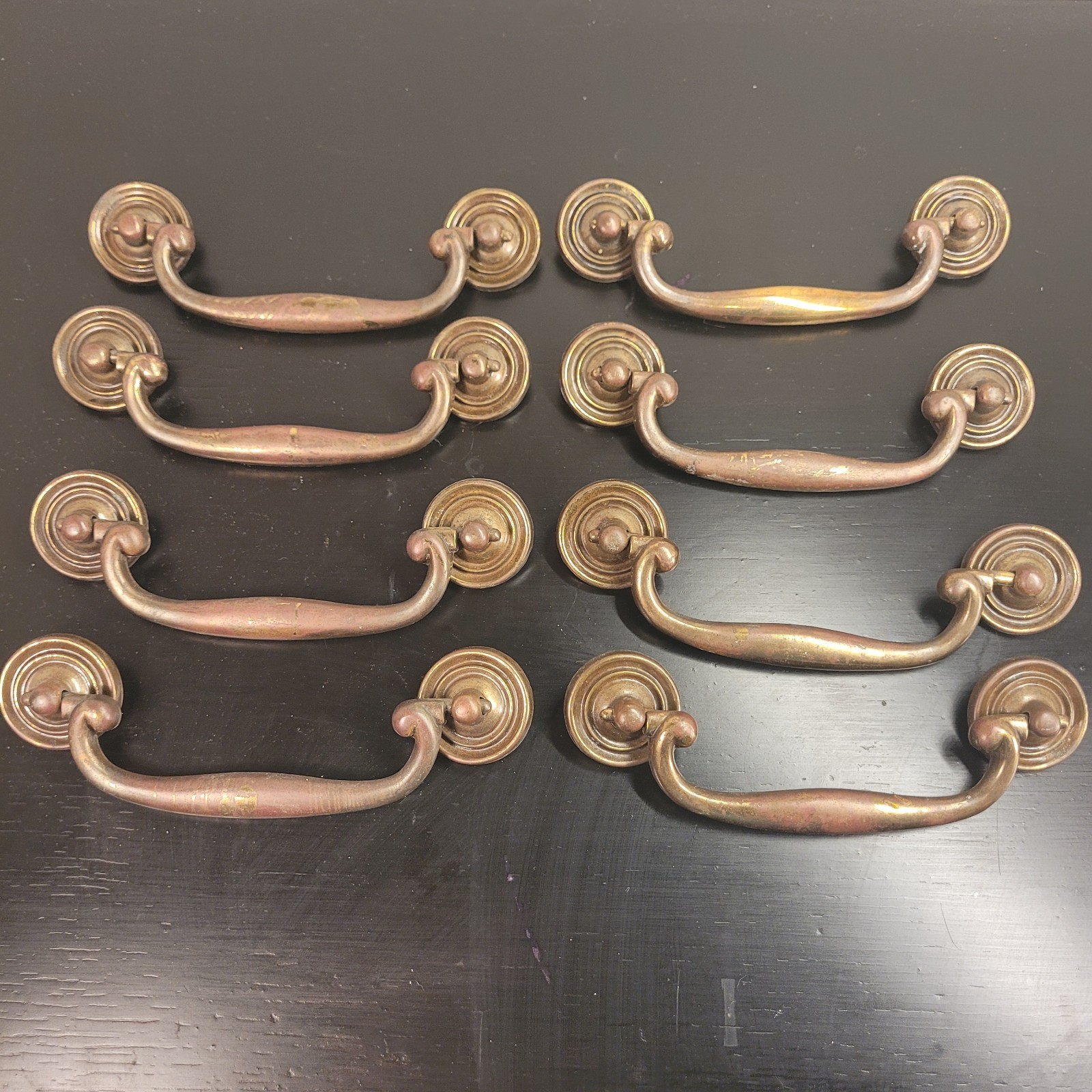Antique Vintage Brass Drawer Pulls 5 &1/2 Inch Set Of 8, 4&1/4″ CTC