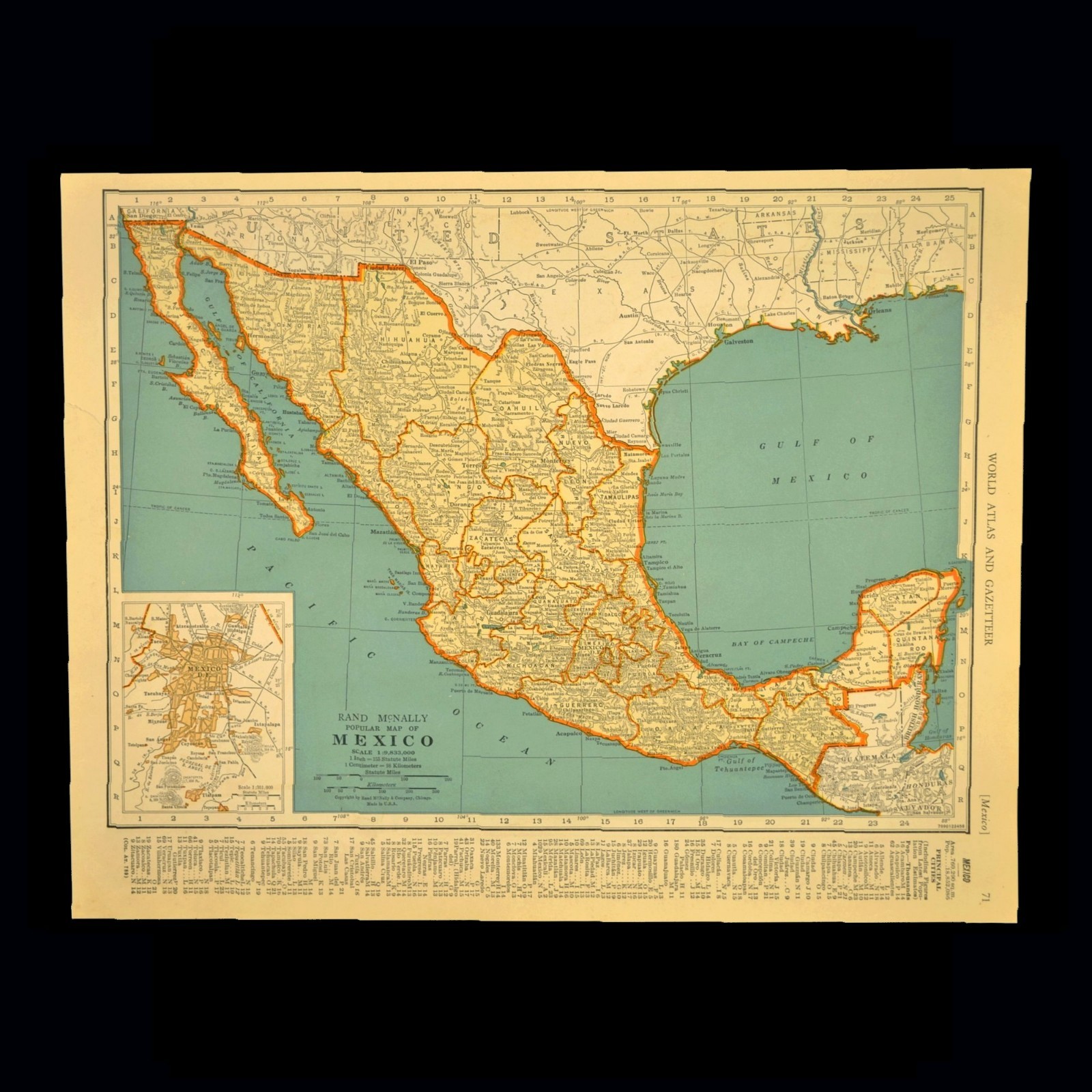 1930s Vintage Map of MEXICO Antique Original Baja California Cancun Los Cabos