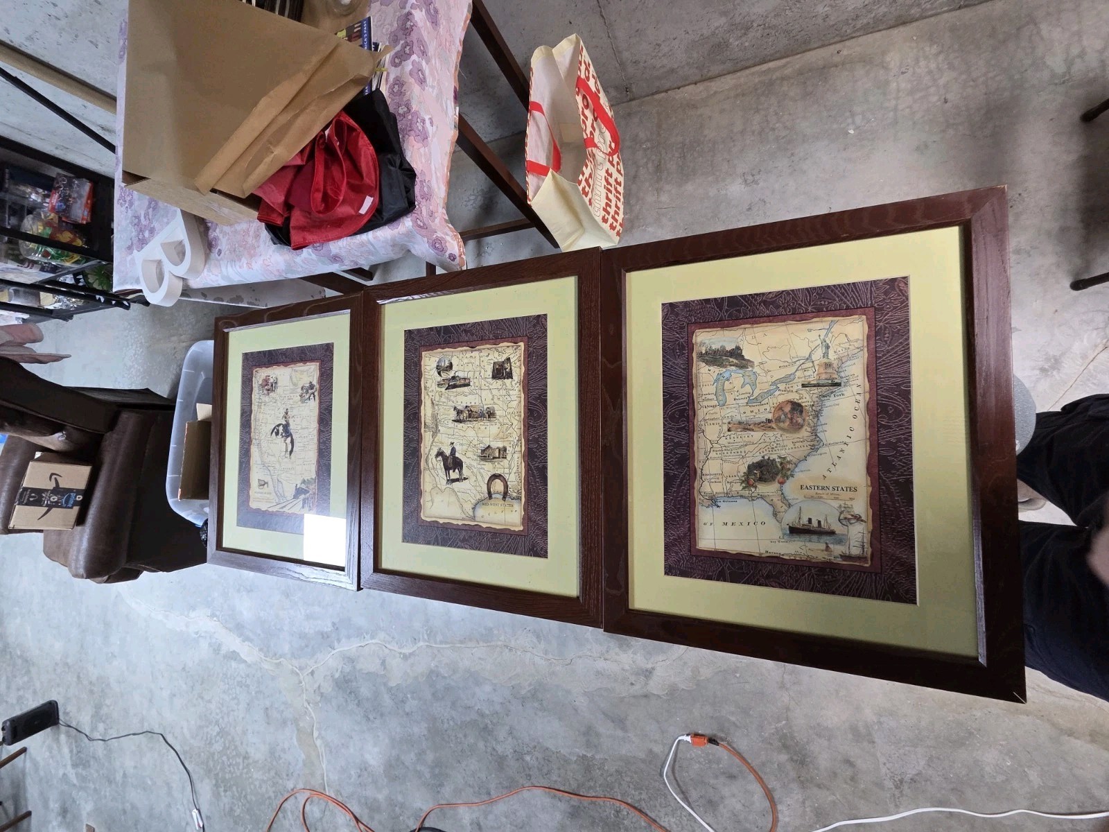 VTG Framed Complete Set Home Interior Early US Map Replicas Hardwood Frames 3pcs