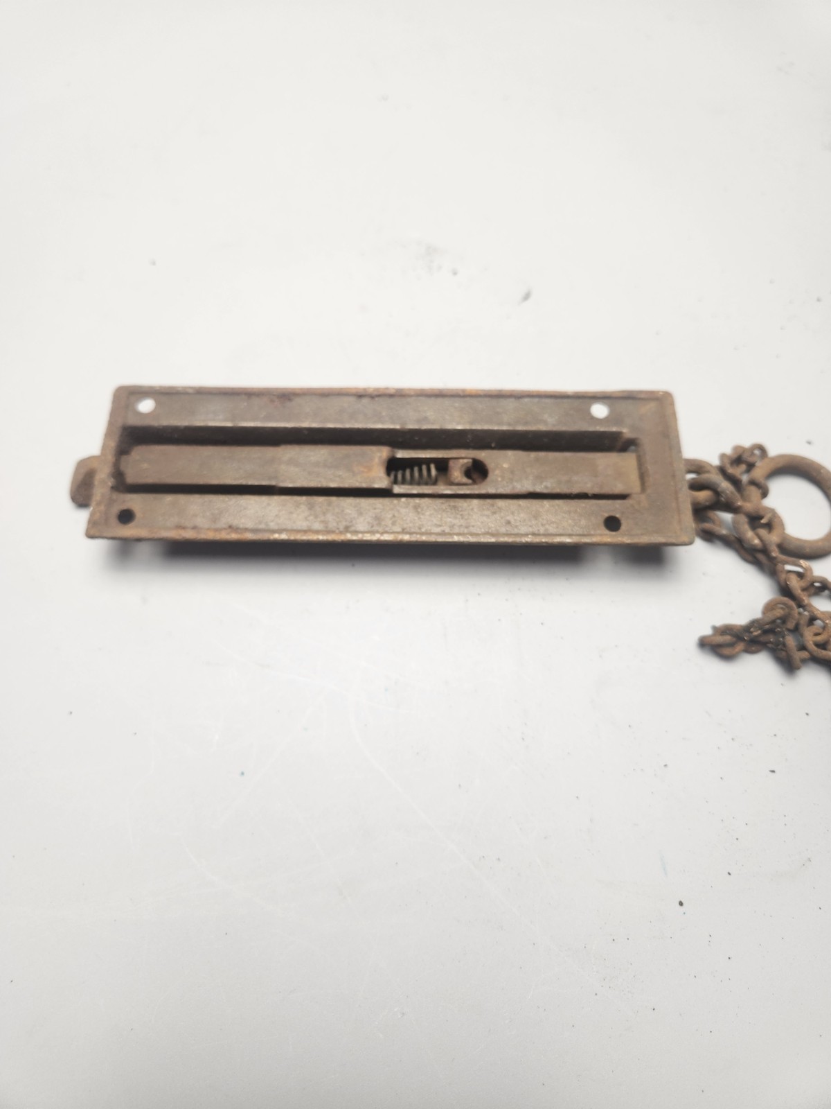 Antique Spring Loaded Latch Chain Pull Cast Iron Surface Mount Door Hardware