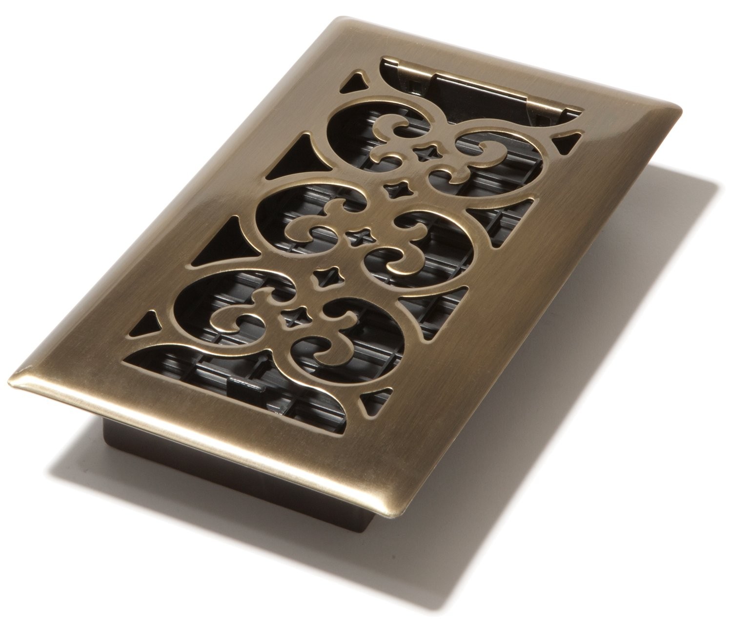 Decor Grates SPH408-A Scroll Design Floor Register, 4×8, Antique Brass Finish