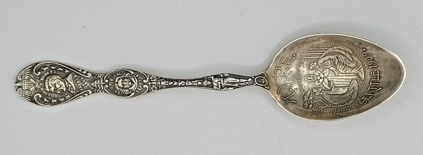 1909 SEATTLE ALASKA YUKON EXPO AYPE Sterling Silver souvenir spoon J Mayer Bros