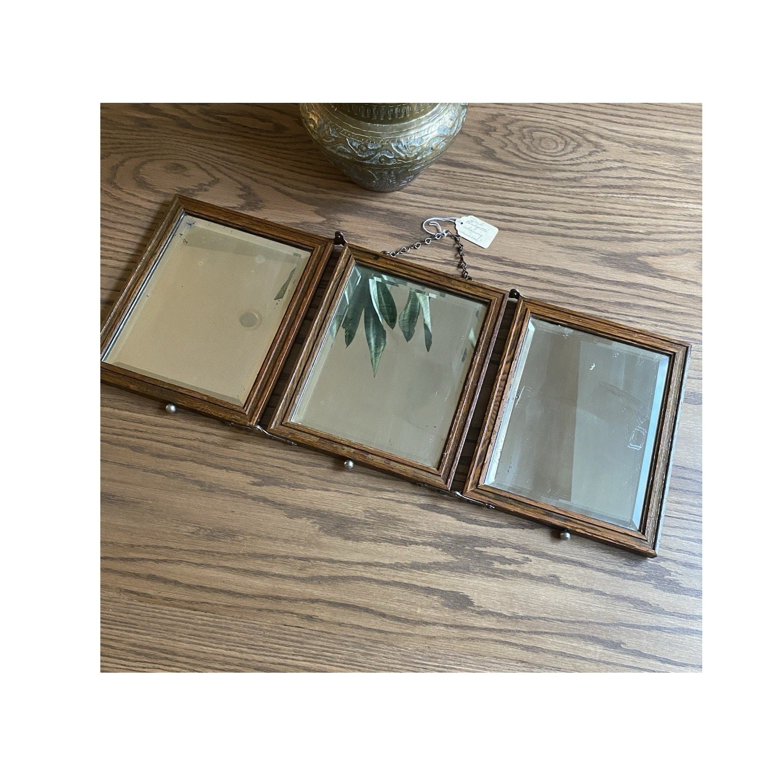 Vintage Art Deco Tri-Fold Vanity Mirror Wooden Shaving Mirror Beveled Glass