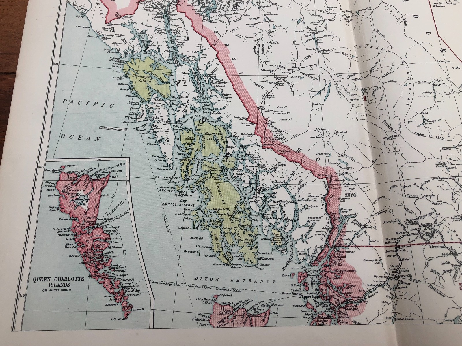 1900s double page map from g.w. bacon – british columbia north !