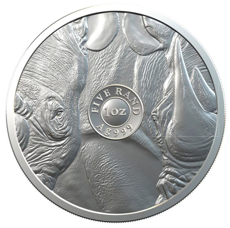 COIN SUDÁFRICA BIG FIVE I RHINO 5 RAND ONE OUNCE SILVER FINE IN COIN CARD UNC