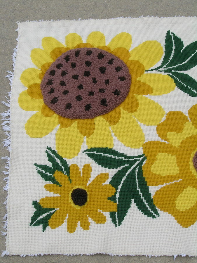 Vintage Mid Century Sunflowers 3 Dimensional Needlework Tapestry Hanging 36×55″