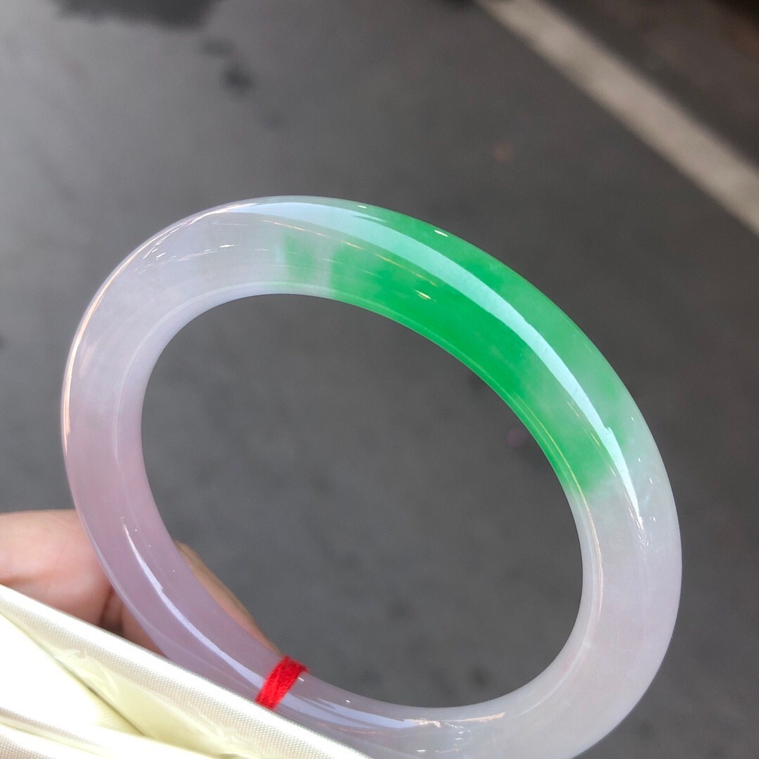 Nature BeautifulIcy Green Lavender White Burmese Jade Bracelet Bangle 59mm