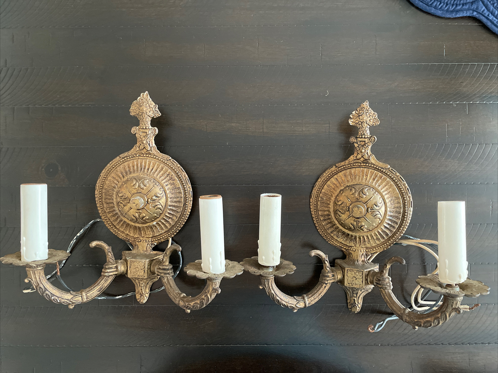 Underwriters Laboratories Inc. Brass 2 Arm Hard Wired Electrical Wall Sconces