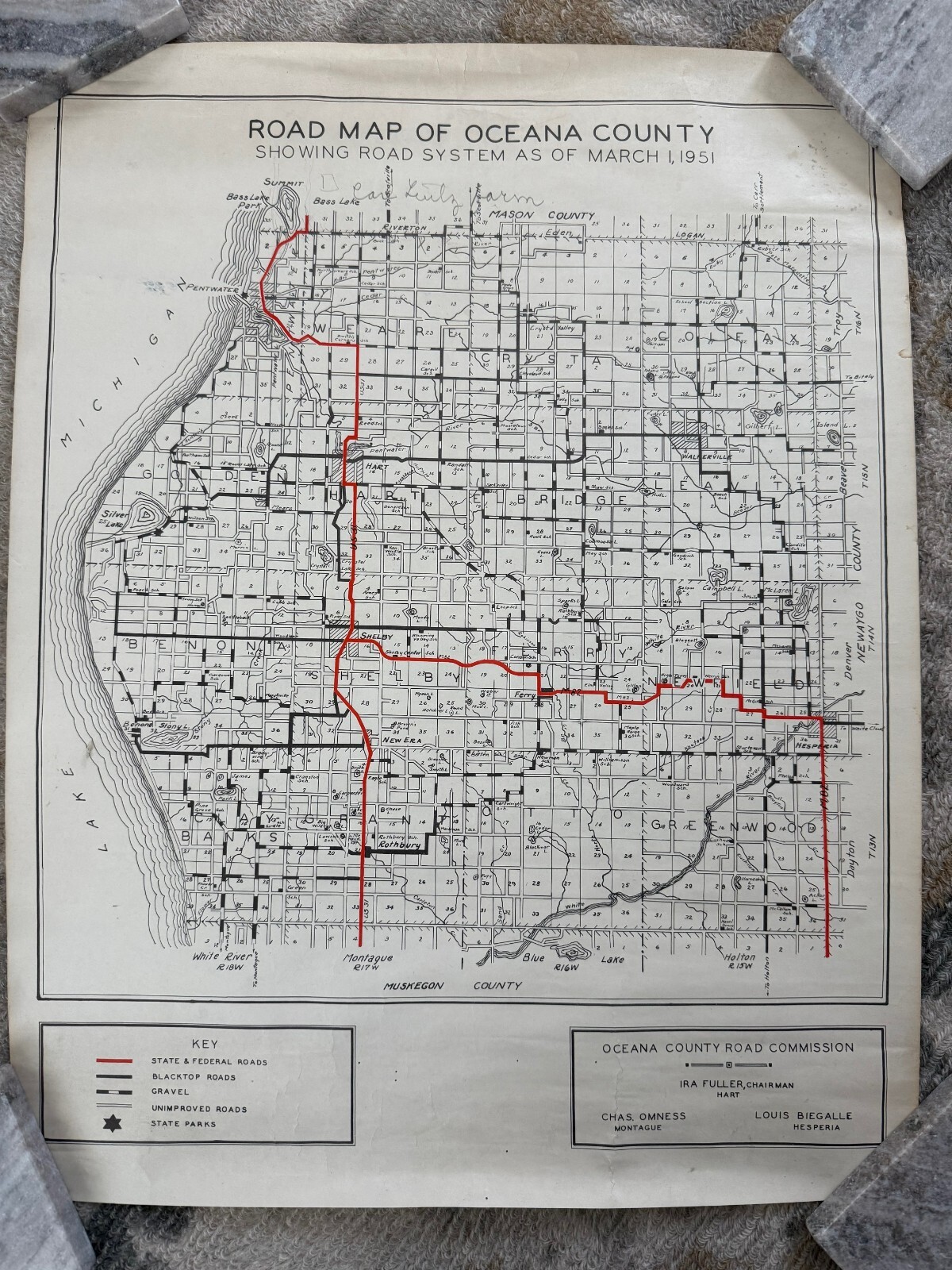 Vintage 1951 Oceana County Michigan Road Commission Map Great Condition!
