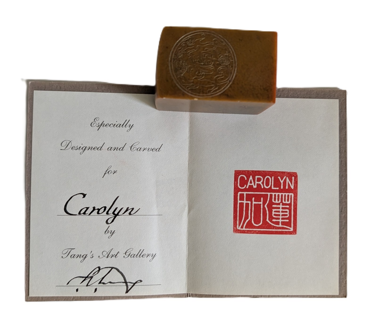 Shoushan Stone Seal Carved with “Carolyn” and the Chinese Translation