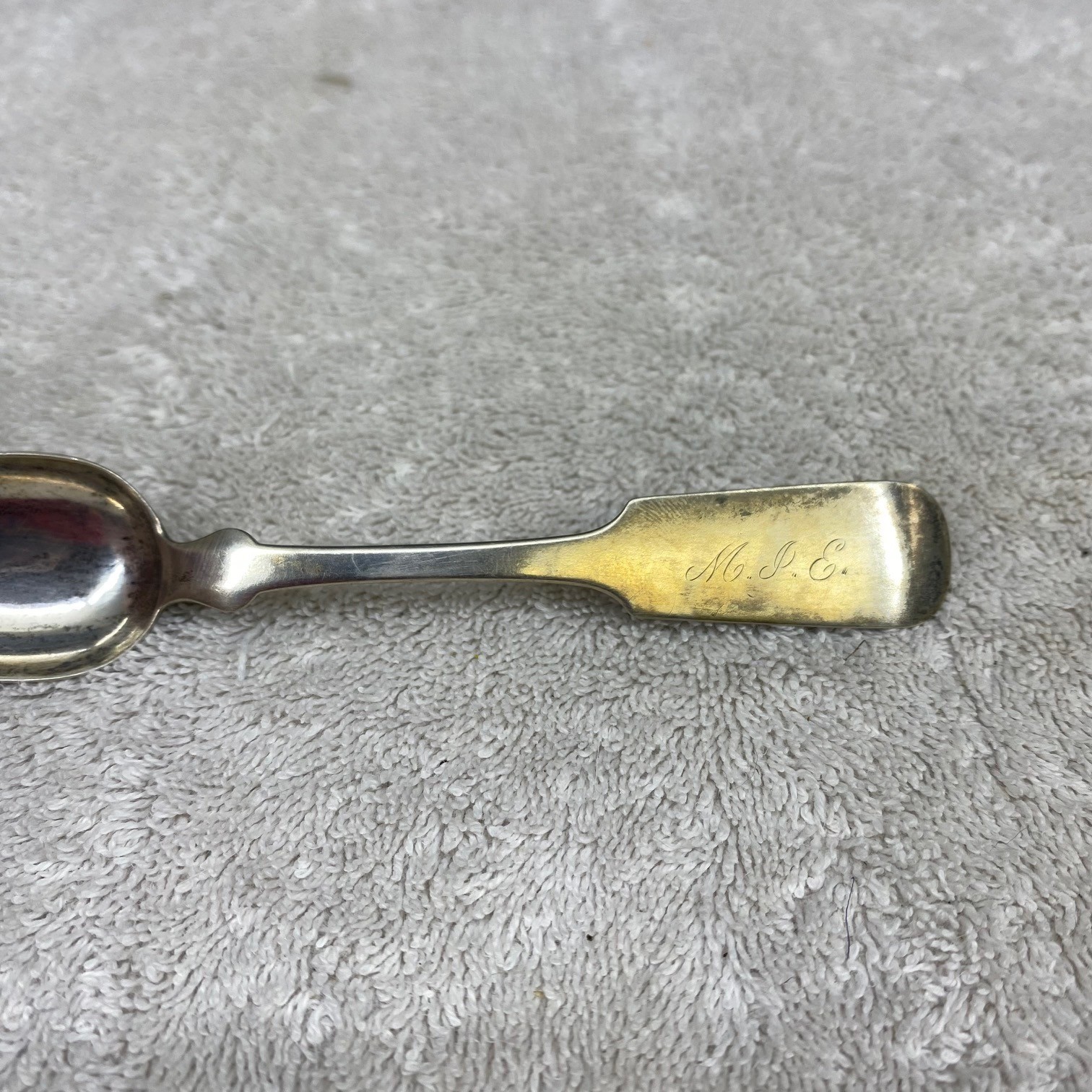 Antique D.M. Fitch Troy NY Coin Silver Salt Spoon Fiddle Handle Monogrammed