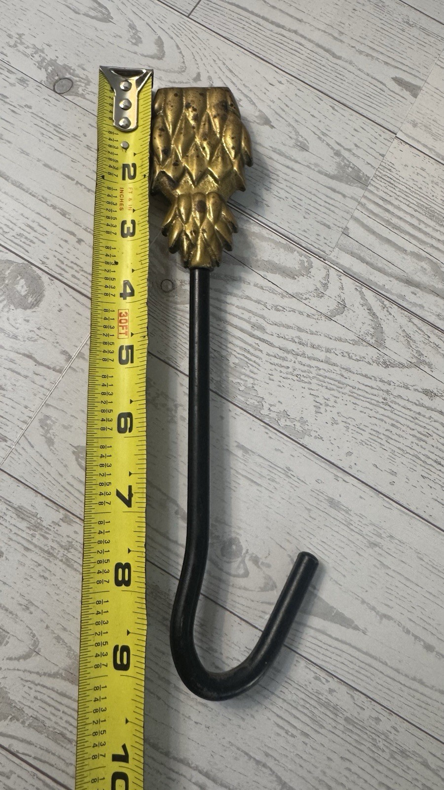 Vintage Heavy Solid PINEAPPLE Victorian Brass Damper Pull Hook