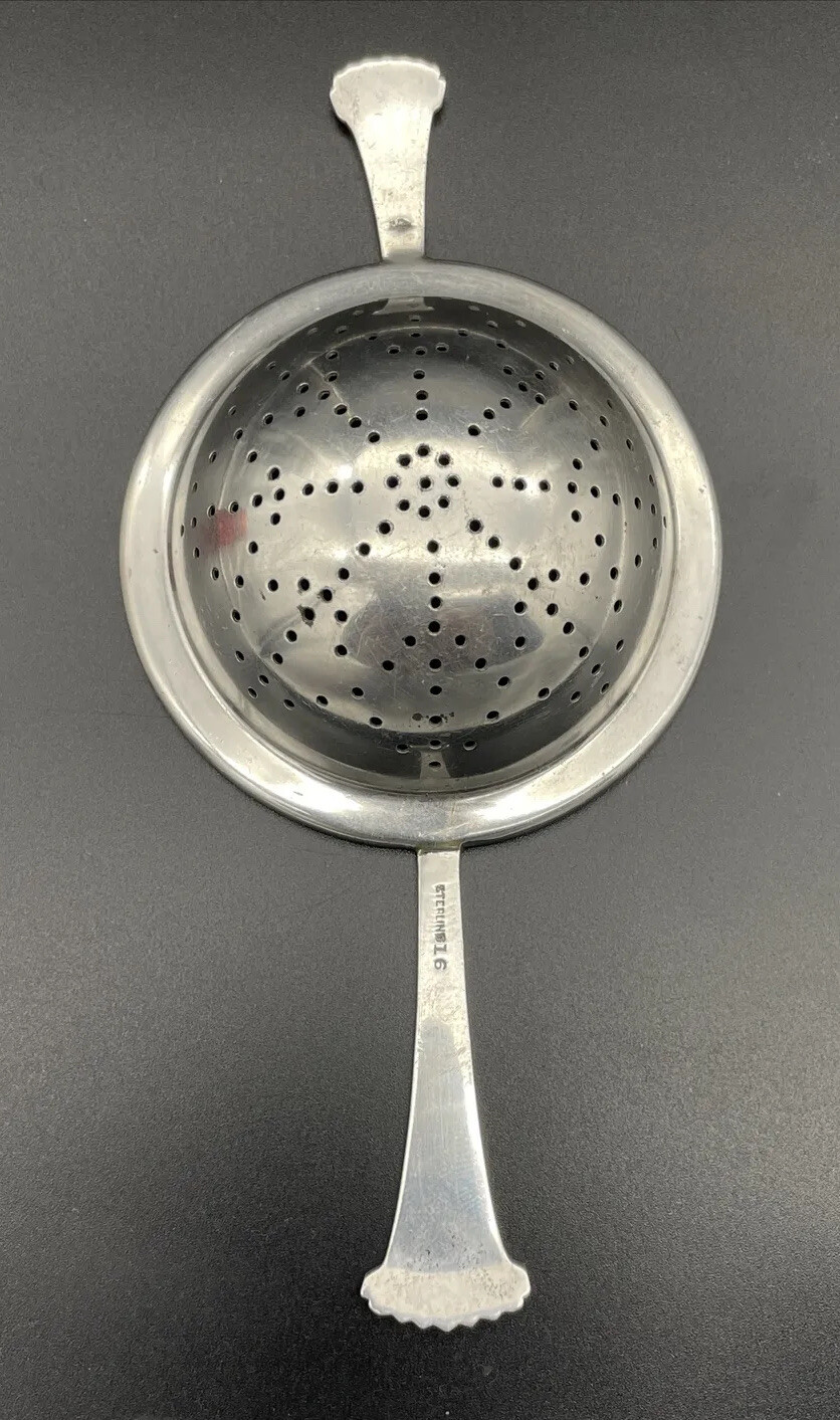 Tuttle Onslow Pattern All Sterling Silver Tea Strainer Over The Cup