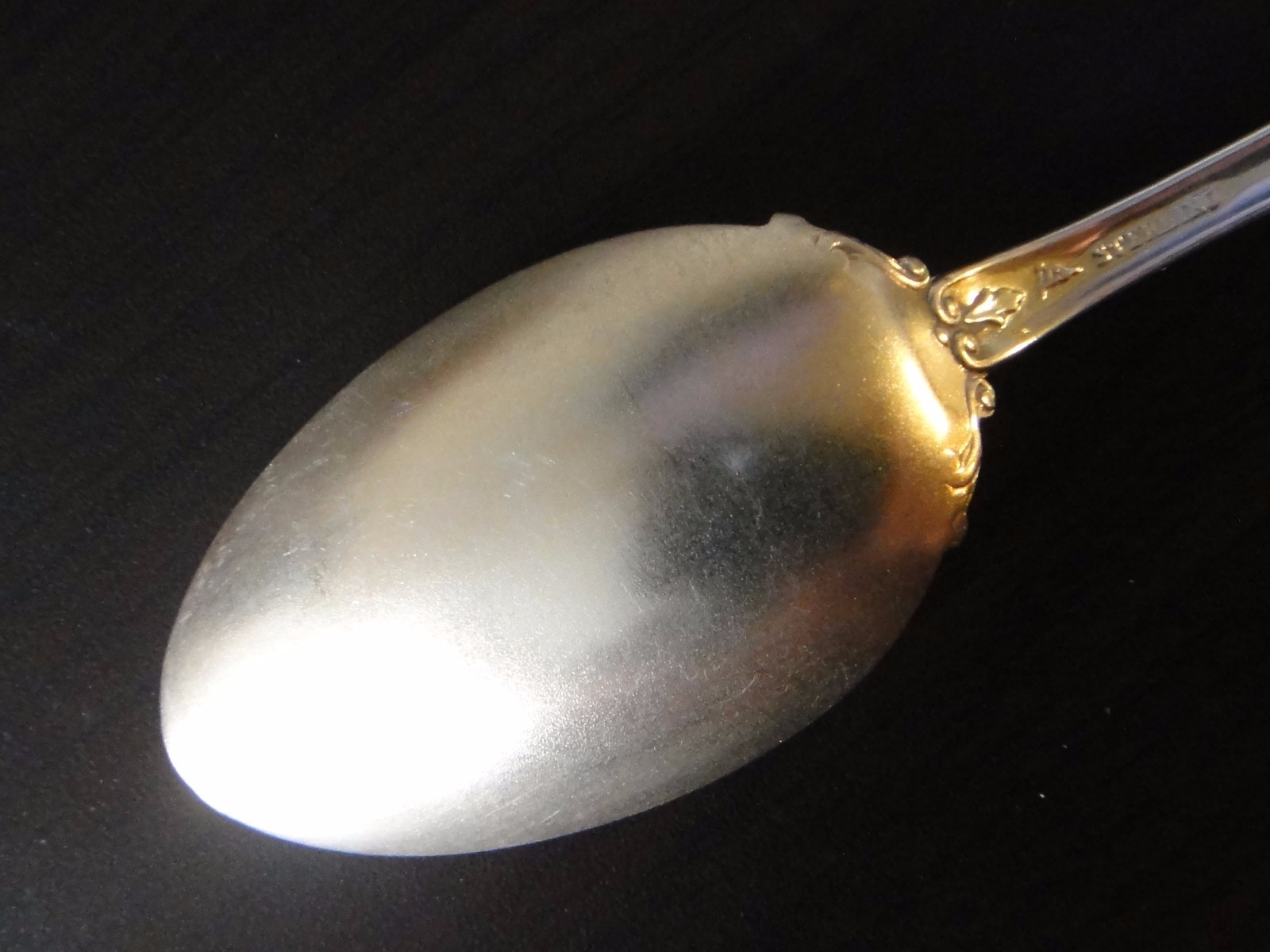 Antique 5″ Sterling Souvenir Spoon Goldwash Bowl with decorative “Chanute Kans”