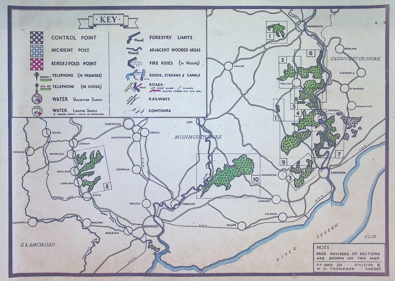Original WWII National Fire Service Forestry Map – Index / Key Page (Area 20-B)