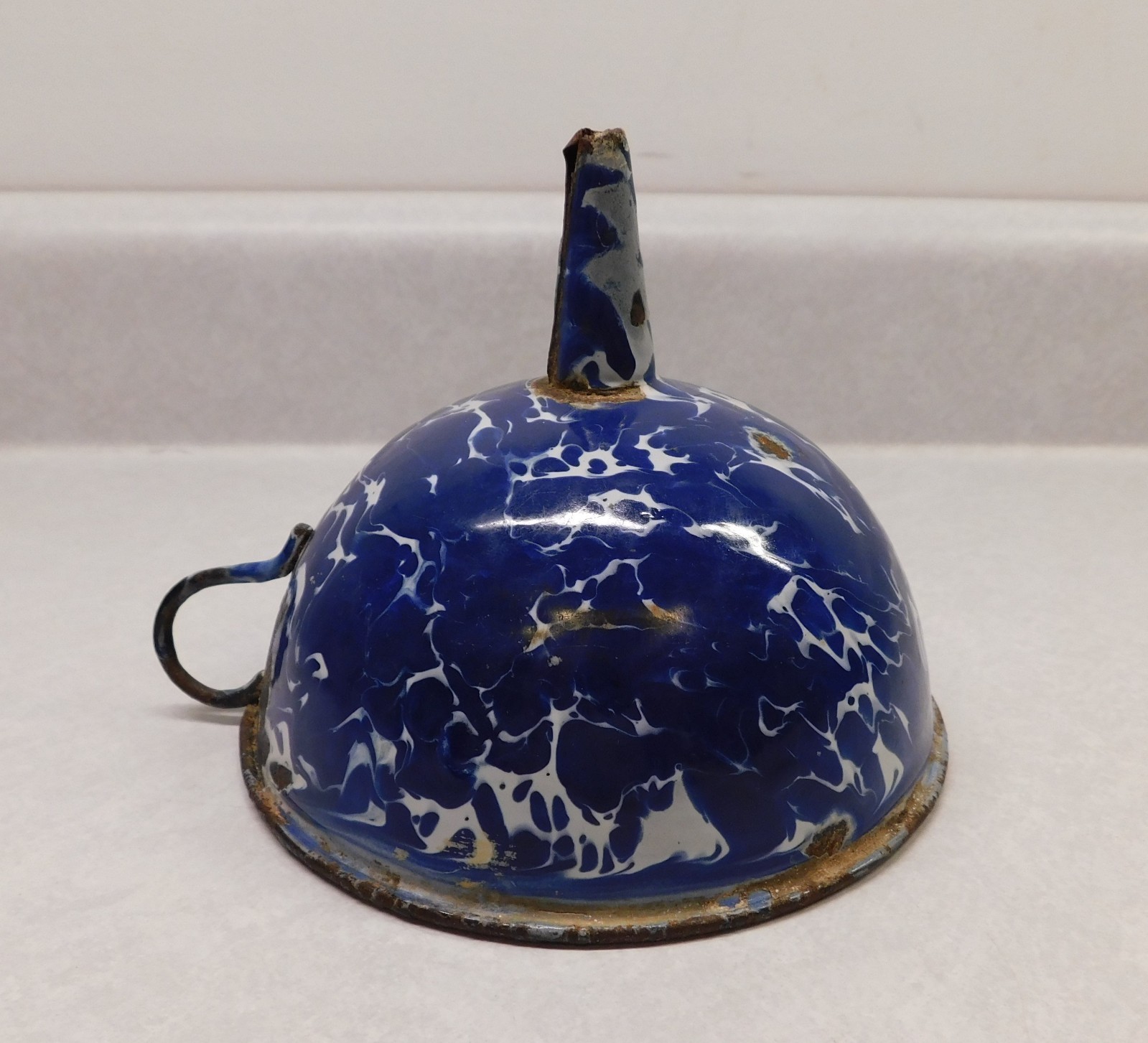 Vintage Cobalt Blue & White Swirl Funnel, Enamel Ware